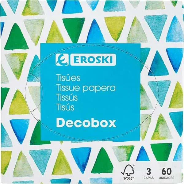 Pañuelo facial cubo deco EROSKI, caja 60 uds. - 1 ud - Imagen del producto en Findit