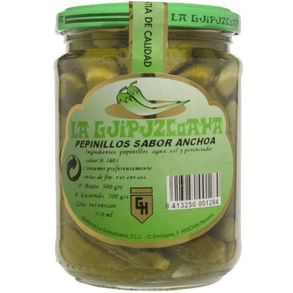 Pepinillos sabor anchoa LA GUIPUZKOANA, frasco 200 g - 1 ud - Imagen del producto en Findit