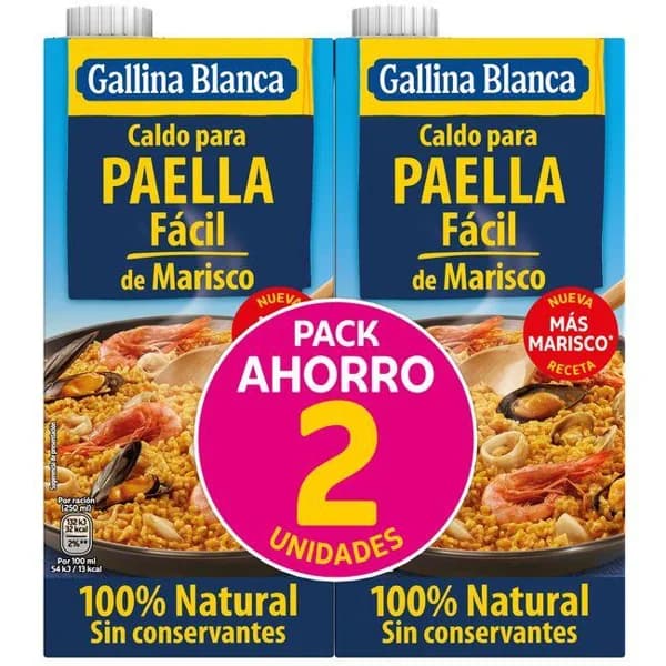 Caldo de marisco GALLINA BLANCA PAELLA FÁCIL,  pack 2x1 litro - 1 ud - Imagen del producto en Findit