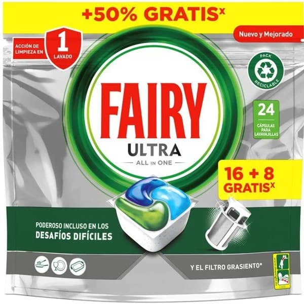 Lavavajillas máquina original FAIRY ULTRAPODER, bolsa 24 dosis - 1 ud - Imagen del producto en Findit