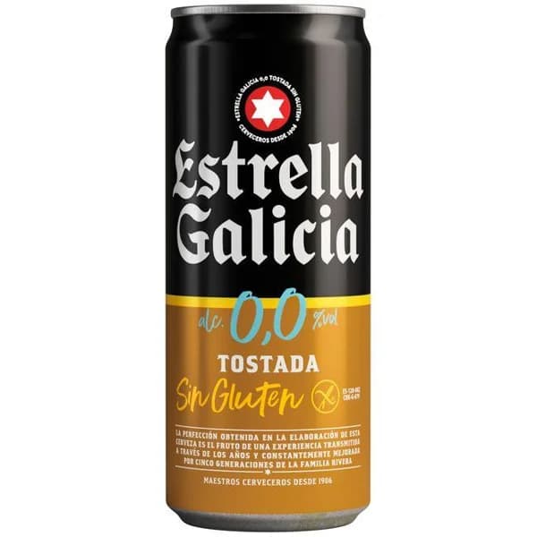 Cerveza 0,0 tostada sin gluten ESTRELLA GALICIA, lata 33 cl - 1 ud - Imagen del producto en Findit
