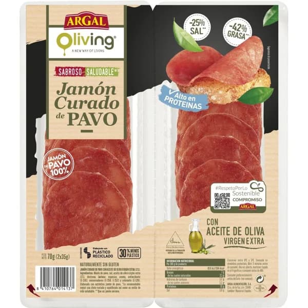 Jamón curado de pavo ARGAL, bandeja 70 g - 0.07 kg - Imagen del producto en Findit