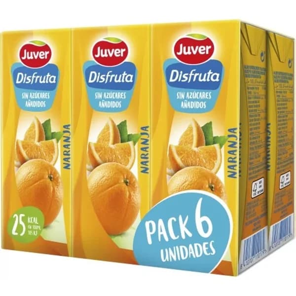 Bebida de fruta naranja sin azúcar añadido Juver-Disfruta pack de 6 brik de 20 cl. - 2 l - Imagen del producto en Findit
