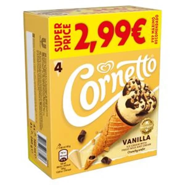 Cornetto Vainilla Pack de 4 Unidades - 0.54 l - Imagen del producto en Findit