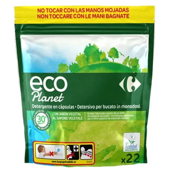 Detergente en cápsulas con carbón vegetal ecológico Eco Planet Carrefour 22 ud. - 21.8 ud - Imagen del producto en Findit
