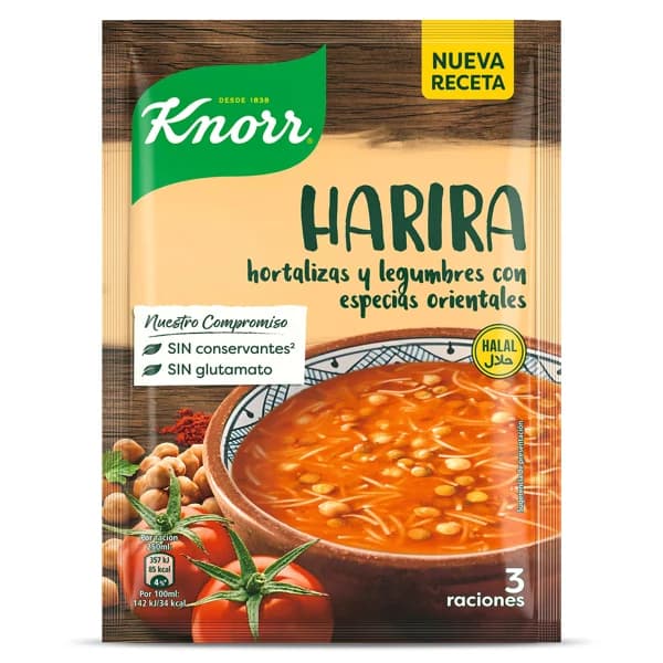 Sopa harira de hortalizas y legumbres Knorr sobre 81 g - 0.08 kg - Imagen del producto en Findit