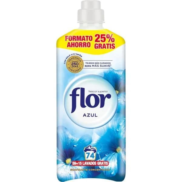 Suavizante concentrado azul FLOR, botella 59+15 dosis - 15 ud - Imagen del producto en Findit