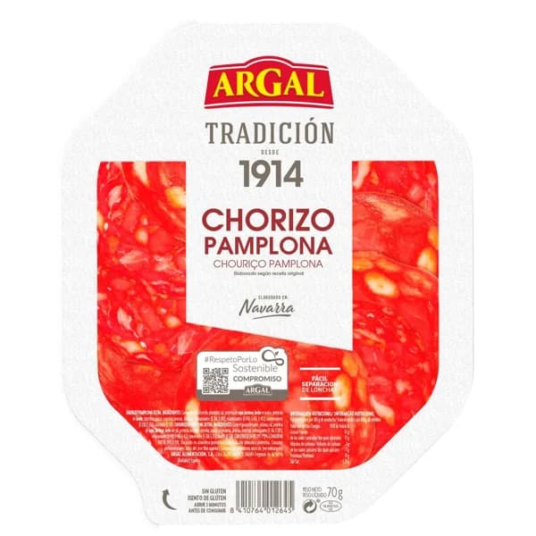 Plato de chorizo Pamplona origen Navarra ARGAL, bandeja 70 g - 1 ud - Imagen del producto en Findit