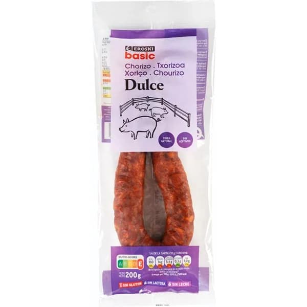 Chorizo dulce EROSKI BASIC, sarta 200 g - 1 ud - Imagen del producto en Findit