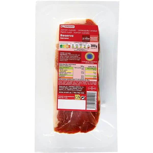 Taco de jamón serrano reserva EROSKI, pieza 300 g - 1 ud - Imagen del producto en Findit