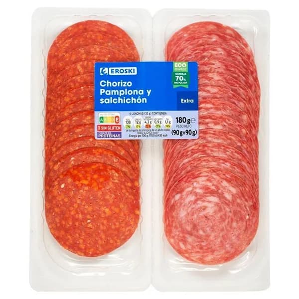 Chorizo Pamplona-Salchichón EROSKI, pack 2x90 g - 1 ud - Imagen del producto en Findit
