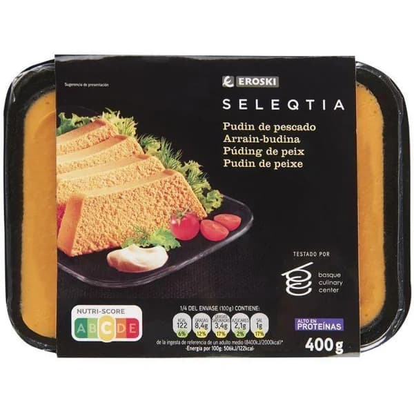 Pudín de pescado Eroski SELEQTIA, bandeja 400 g - 1 ud - Imagen del producto en Findit
