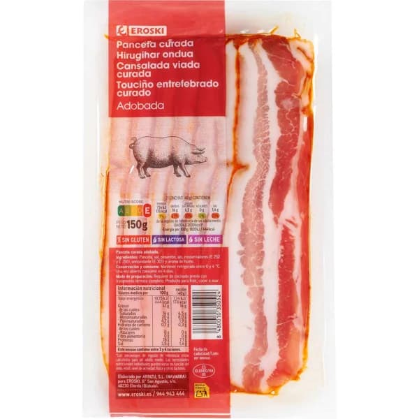Panceta curada adobada EROSKI, sobre 150g - 1 ud - Imagen del producto en Findit