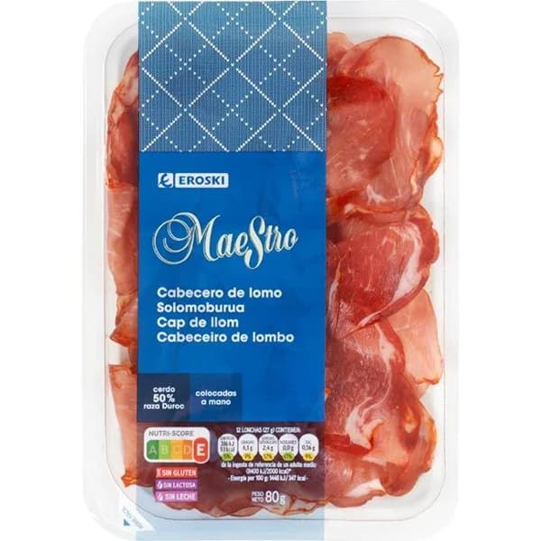 Cabecero de lomo colocado a mano EROSKI MAESTRO, bandeja 80 g - 1 ud - Imagen del producto en Findit