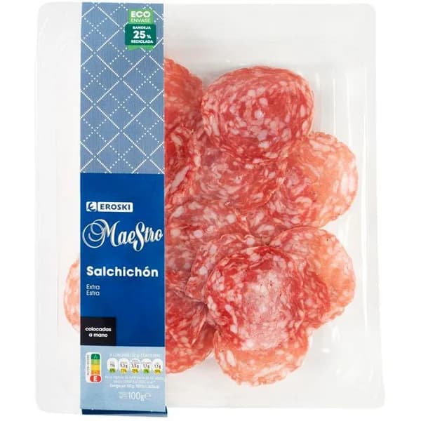 Salchichón extra colocado a mano EROSKI MAESTRO, bandeja 100 g - 1 ud - Imagen del producto en Findit