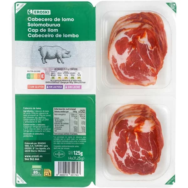 Cabecero de lomo EROSKI, pack 4x31,25 g - 1 ud - Imagen del producto en Findit