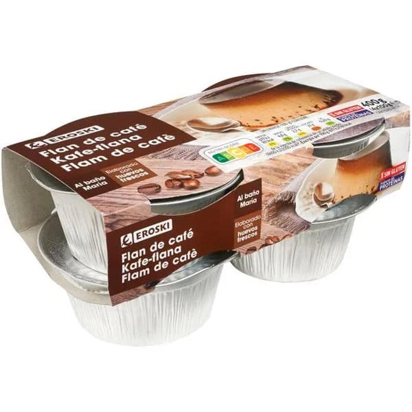 Flan café EROSKI, pack 4x100 g - 0.4 kg - Imagen del producto en Findit