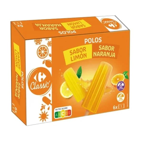 Helado de limón y naranja Carrefour sin gluten y sin lactosa 6 ud. - 5.83 ud - Imagen del producto en Findit