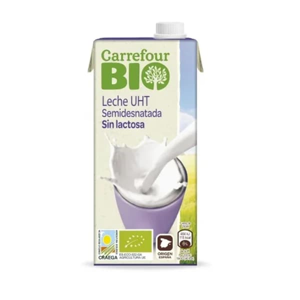 Leche semidesnatada ecológica Carrefour Bio sin lactosa brik 1 l. - 1 l - Imagen del producto en Findit