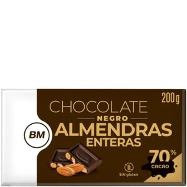 Chocolate negro 70% cacao con almendras 200 g - 0.2 kg - Imagen del producto en Findit