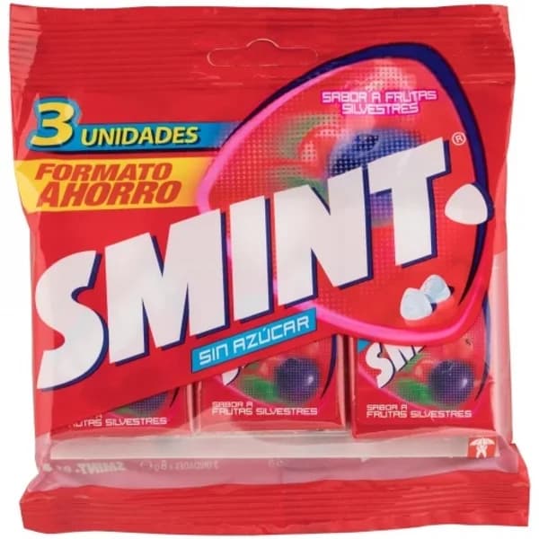 Caramelos sabor frutas silvestres Smint sin gluten y sin azúcar pack de 3 paquetes de 8 g. - 0.02 kg - Imagen del producto en Findit