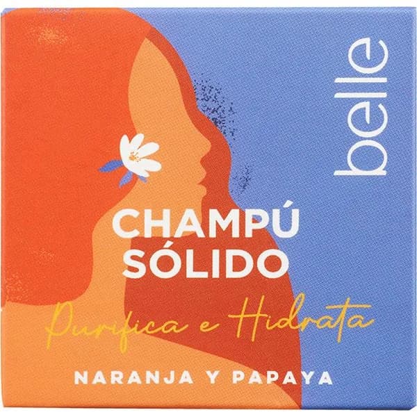 Champú sólido de naranja y papaya hidratante BELLE, caja 50 g - 1 ud - Imagen del producto en Findit