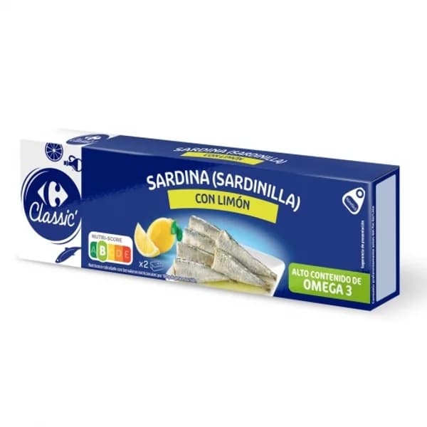 Sardinillas en aceite de girasol con limón Classic Carrefour pack de 2 unidades de 63 g. - 0.13 kg - Imagen del producto en Findit
