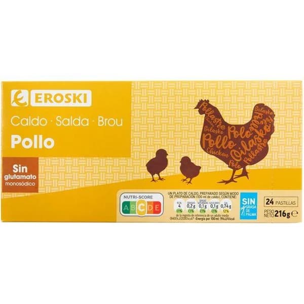 Caldo de pollo EROSKI, 24 pastillas, caja 216 g - 0.22 kg - Imagen del producto en Findit