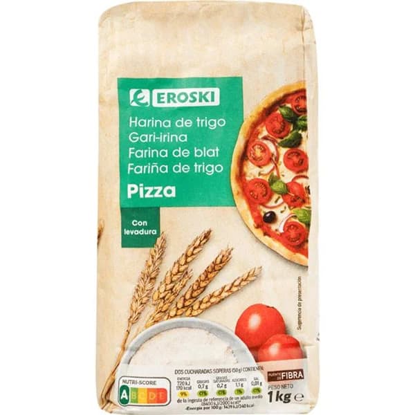 Harina para pizza EROSKI, paquete 1 kg - 1 kg - Imagen del producto en Findit