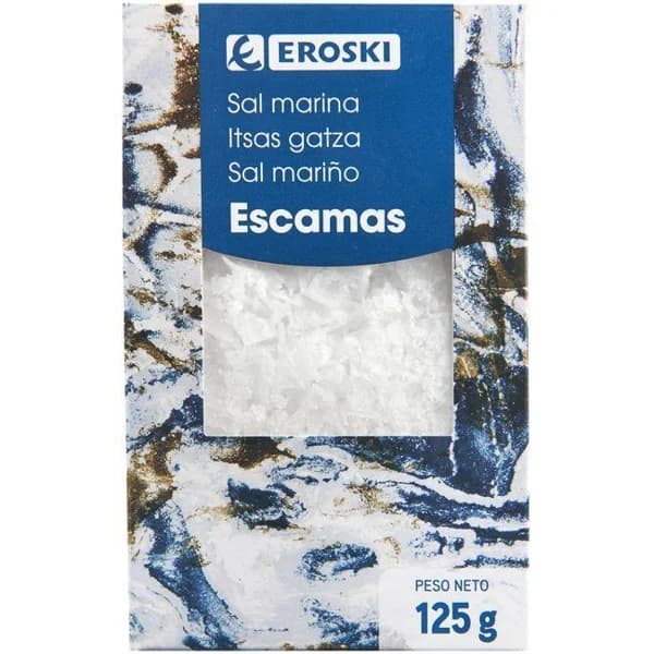 Sal marina en escamas EROSKI, caja 125 g - 0.12 kg - Imagen del producto en Findit