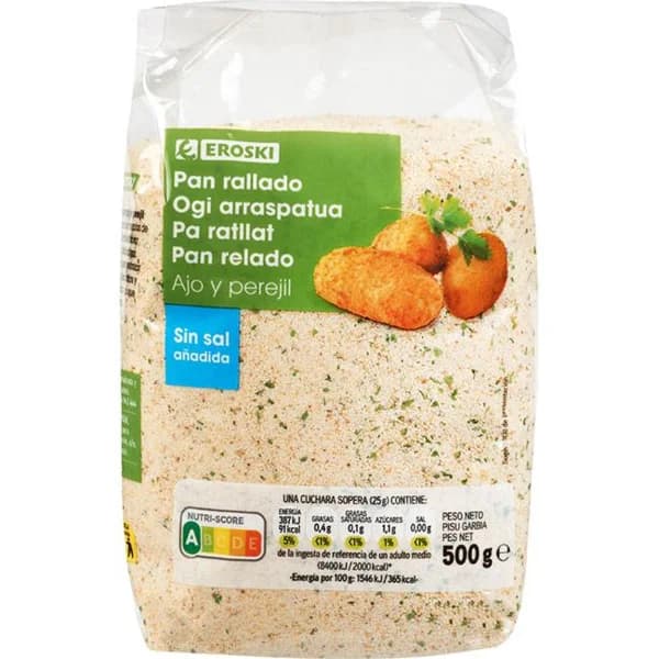 Pan rallado de ajo-perejil EROSKI, paquete 500 g - 0.5 kg - Imagen del producto en Findit