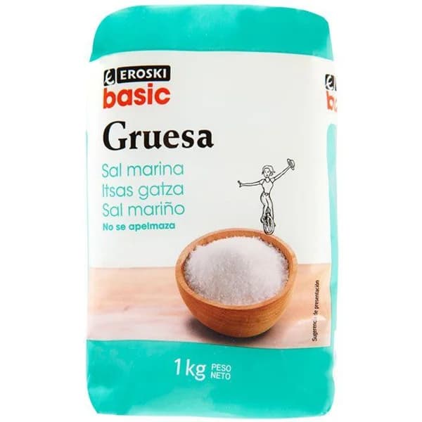Sal marina gruesa EROSKI BASIC, paquete 1 kg - 1 kg - Imagen del producto en Findit