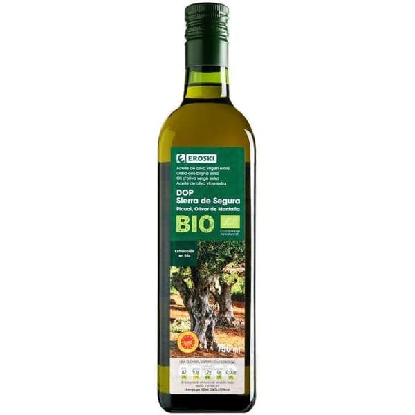 Aceite de oliva virgen extra EROSKI BIO, botella 75 cl - 0.75 l - Imagen del producto en Findit