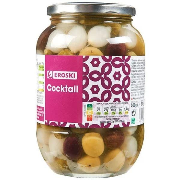 Cocktail encurtidos EROSKI, frasco 500 g - 0.5 kg - Imagen del producto en Findit