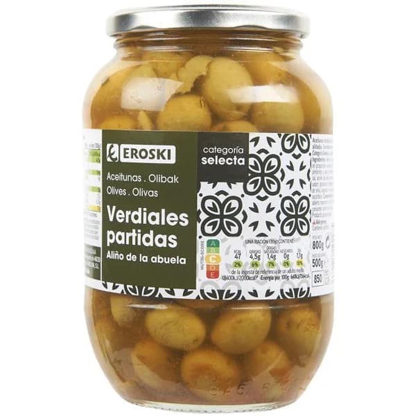 Aceitunas receta de la abuela EROSKI, frasco 500 g - 0.5 kg - Imagen del producto en Findit