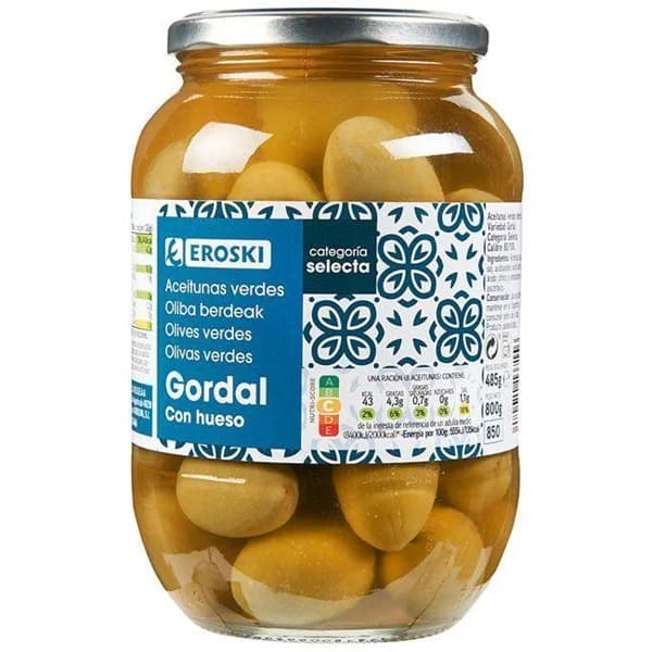 Aceitunas gordal EROSKI, frasco 570 g - 0.57 kg - Imagen del producto en Findit