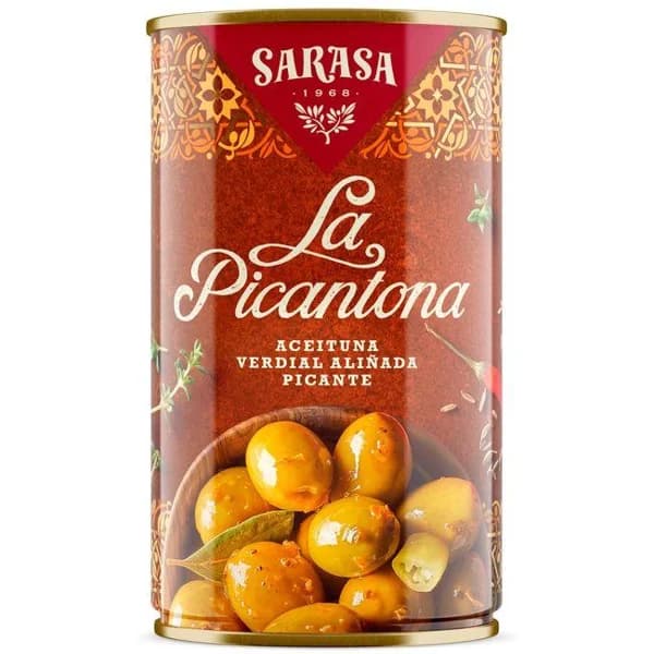 Aceitunas picantes verdes aliñadas SARASA, lata 185 g - 0.19 kg - Imagen del producto en Findit