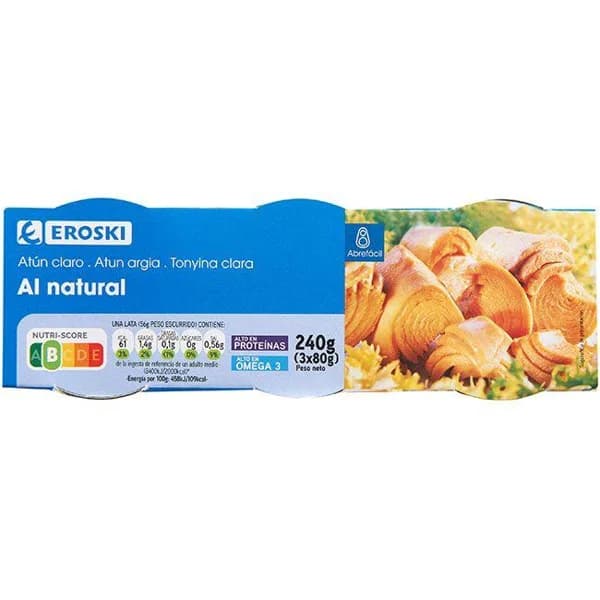 Atún claro al natural EROSKI, pack 3x56 g - 1 ud - Imagen del producto en Findit
