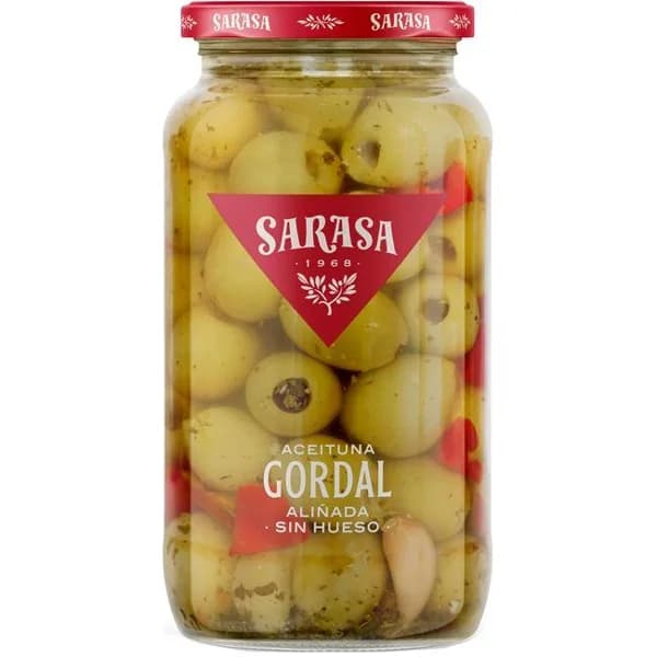 Aceituna gordal sin hueso aliñada SARASA, frasco 500 g - 1 ud - Imagen del producto en Findit