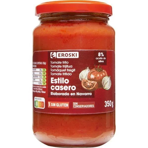 Tomate frito casero con aceite de oliva EROSKI, frasco 350 g - 0.35 kg - Imagen del producto en Findit