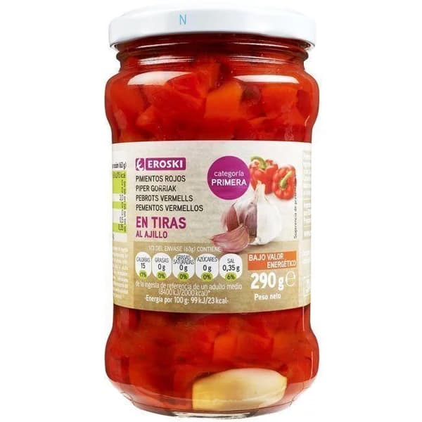 Pimiento rojo en tiras EROSKI, frasco 190 g - 0.19 kg - Imagen del producto en Findit