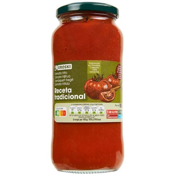 Tomate frito c/ aceite de oliva tradicional EROSKI, frasco 550 g - 0.55 kg - Imagen del producto en Findit