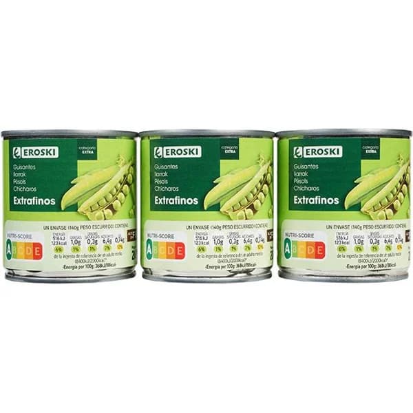 Guisante extrafino EROSKI, pack 3x140 g - 0.42 kg - Imagen del producto en Findit