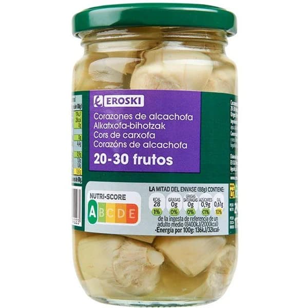Alcachofa 20/30 frutos EROSKI, frasco 175 g - 0.18 kg - Imagen del producto en Findit