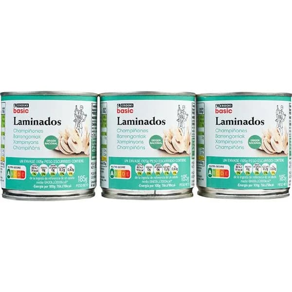 Champiñon laminado EROSKI BASIC, pack 3x105 g - 0.32 kg - Imagen del producto en Findit