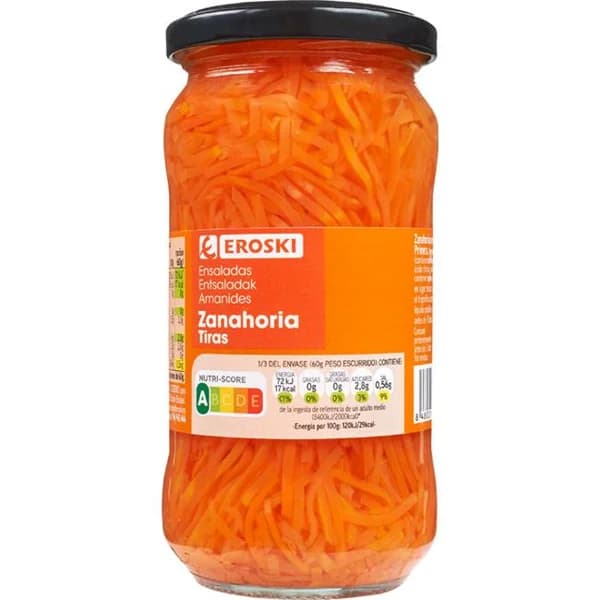 Zanahoria en tiras EROSKI, frasco 180 g - 0.18 kg - Imagen del producto en Findit