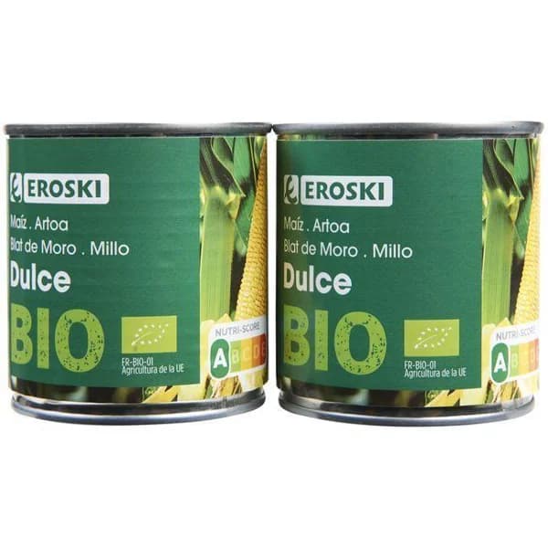 Maíz EROSKI BIO, pack 2x140 g - 0.28 kg - Imagen del producto en Findit