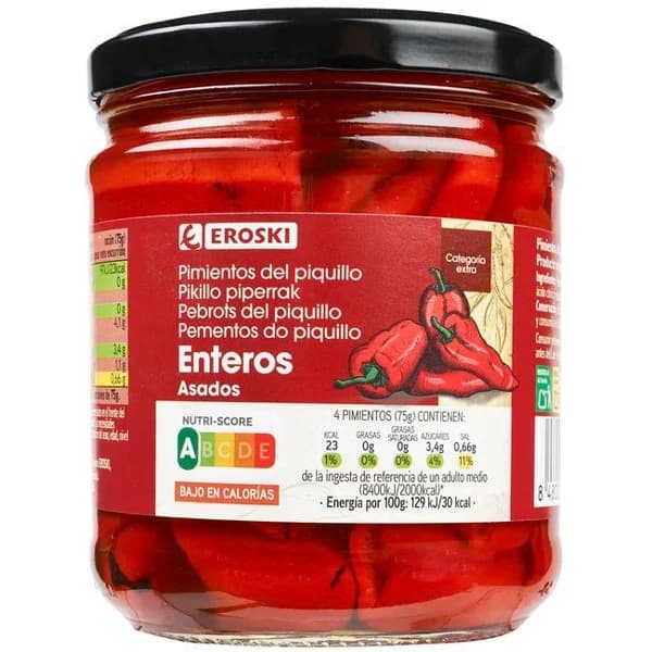 Pimiento de piquillo entero EROSKI, frasco 350 g - 0.35 kg - Imagen del producto en Findit
