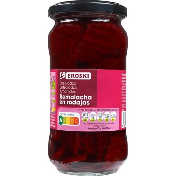Remolacha en rodajas EROSKI, frasco 190 g - 0.19 kg - Imagen del producto en Findit