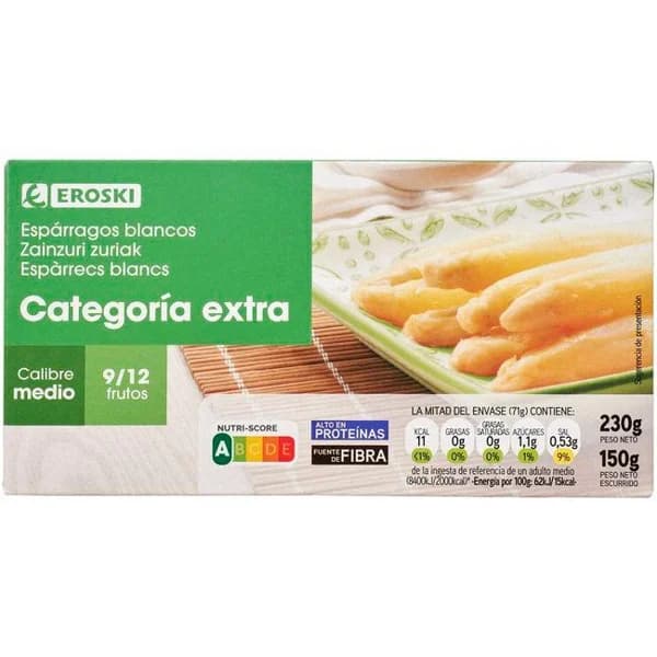 Espárrago blanco mediano 9/12 piezas EROSKI, lata 150 g - 0.15 kg - Imagen del producto en Findit